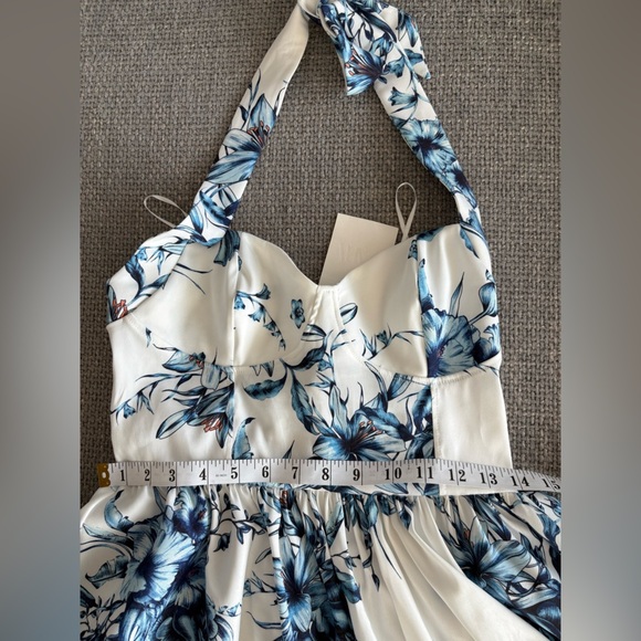 ZARA Blue Floral Halter Tie-Back Mini Dress – Size Medium - Picture 11 of 16